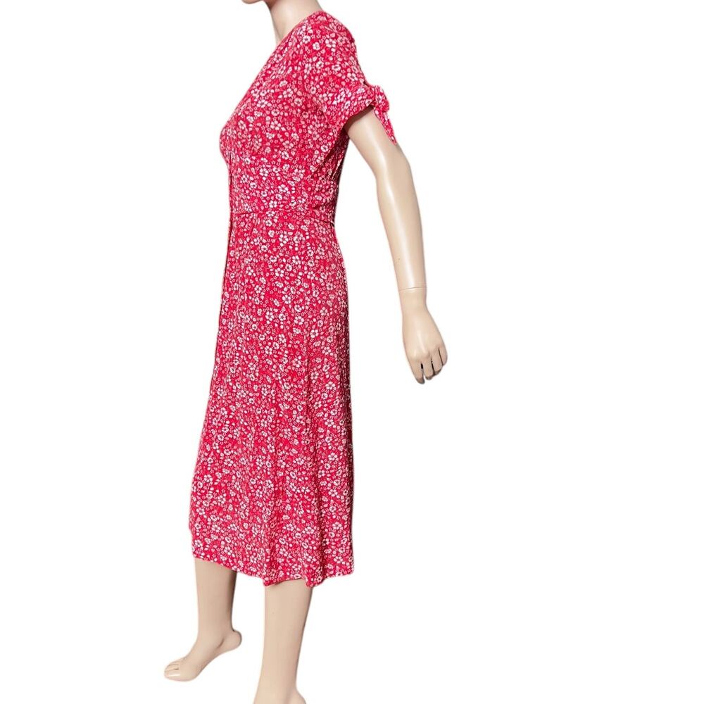 Rouje Laura Midi Dress Red Floral Print Sz 36 Short Sleeves V-Neck 100% Viscose - Picture 10 of 16